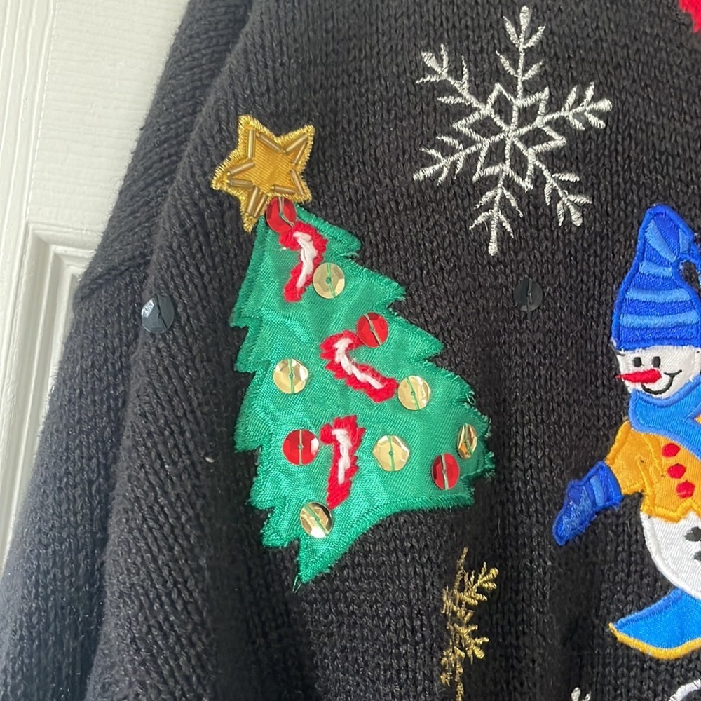 Vintage Nutcracker black button up ugly Christmas sweater cardigan snowman sz L - Picture 6 of 16